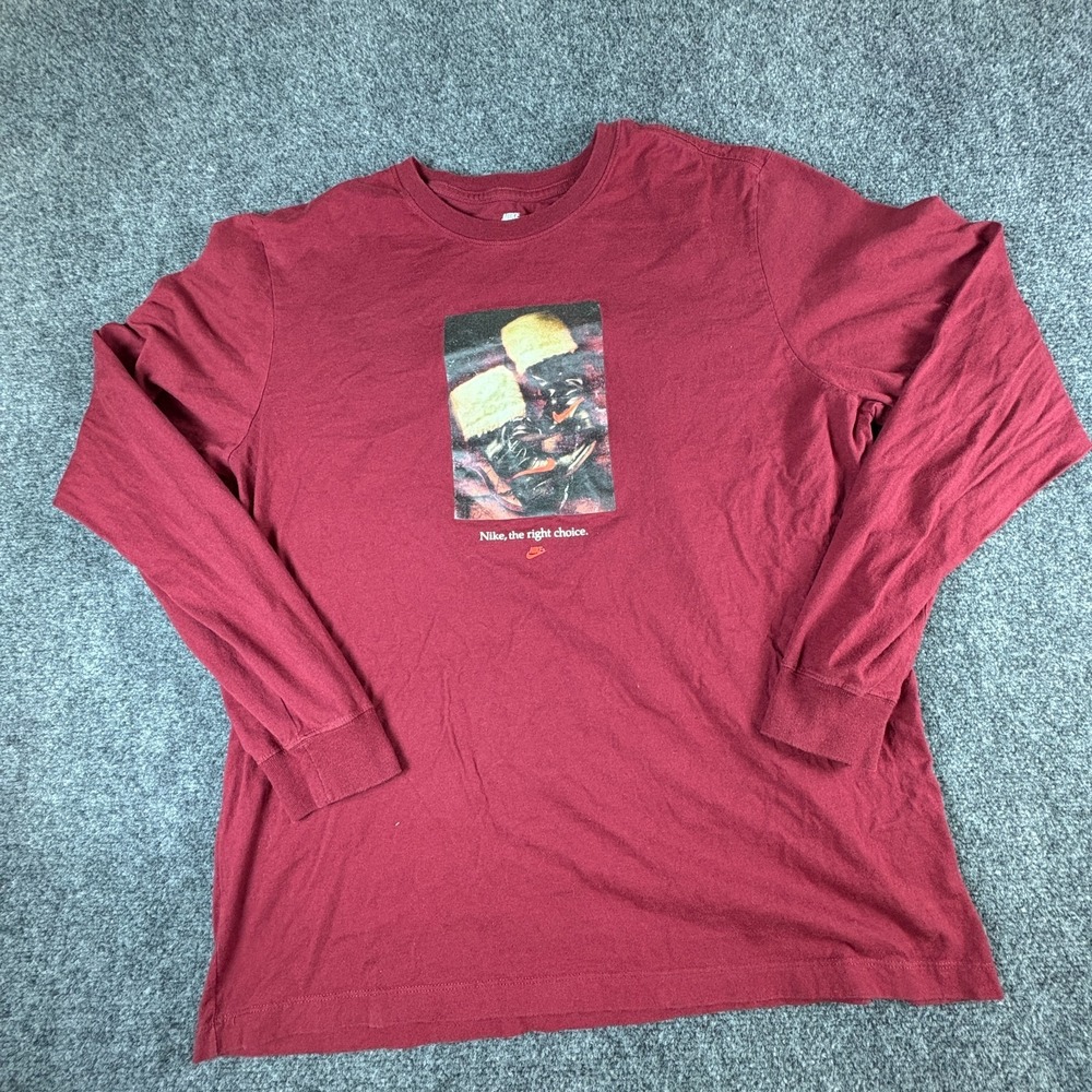 Nike The Right Choice Shirt Mens XL Maroon Logo Boots Graphic Cotton Crew Neck